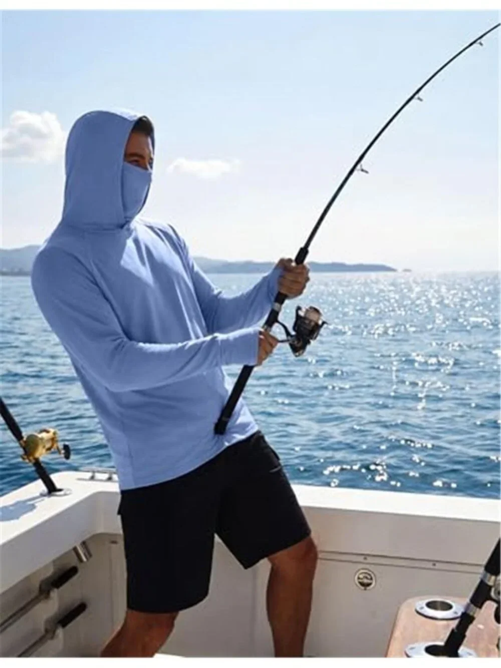 Men's UPF 50+ Sun Protection Hoodie with Mask Lightweight Long Sleeve Rash Guard